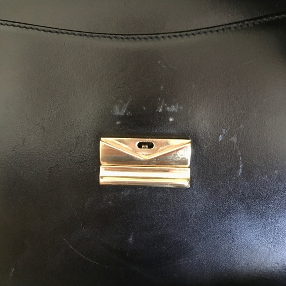 *hp* Vtg Mark Cross 1990s Black Leather Bag Purse - Picture 9 of 16